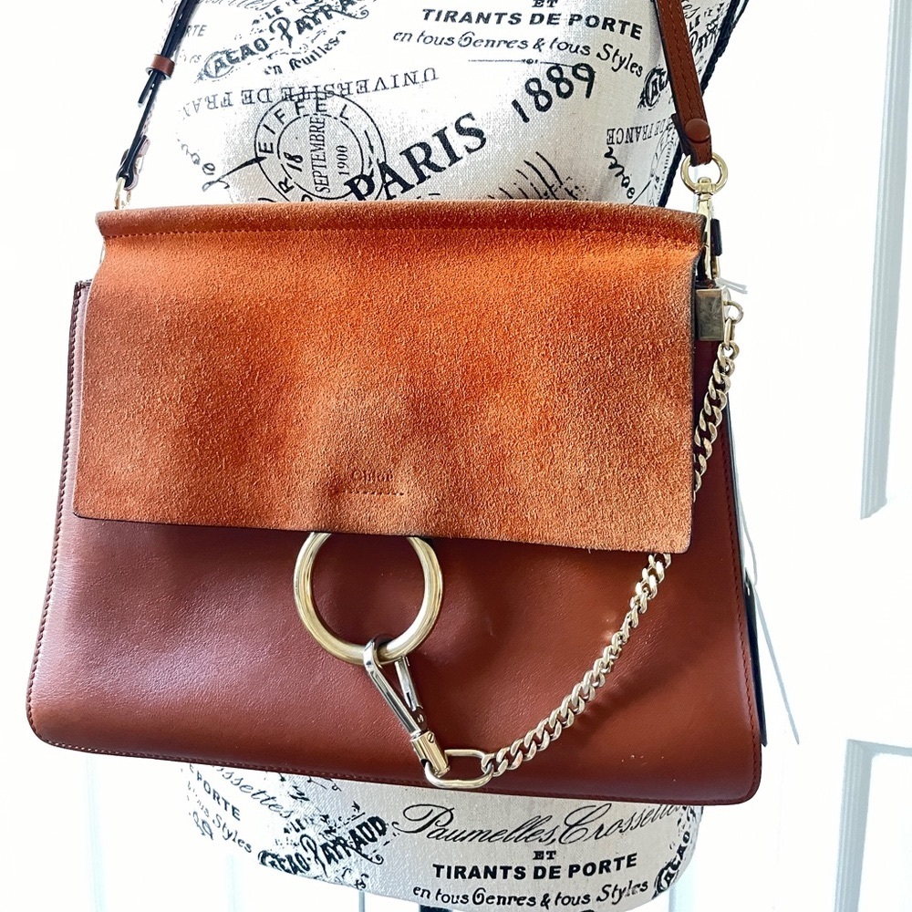 Get it now! Chloe Faye medium leather/suede bag in tobacco